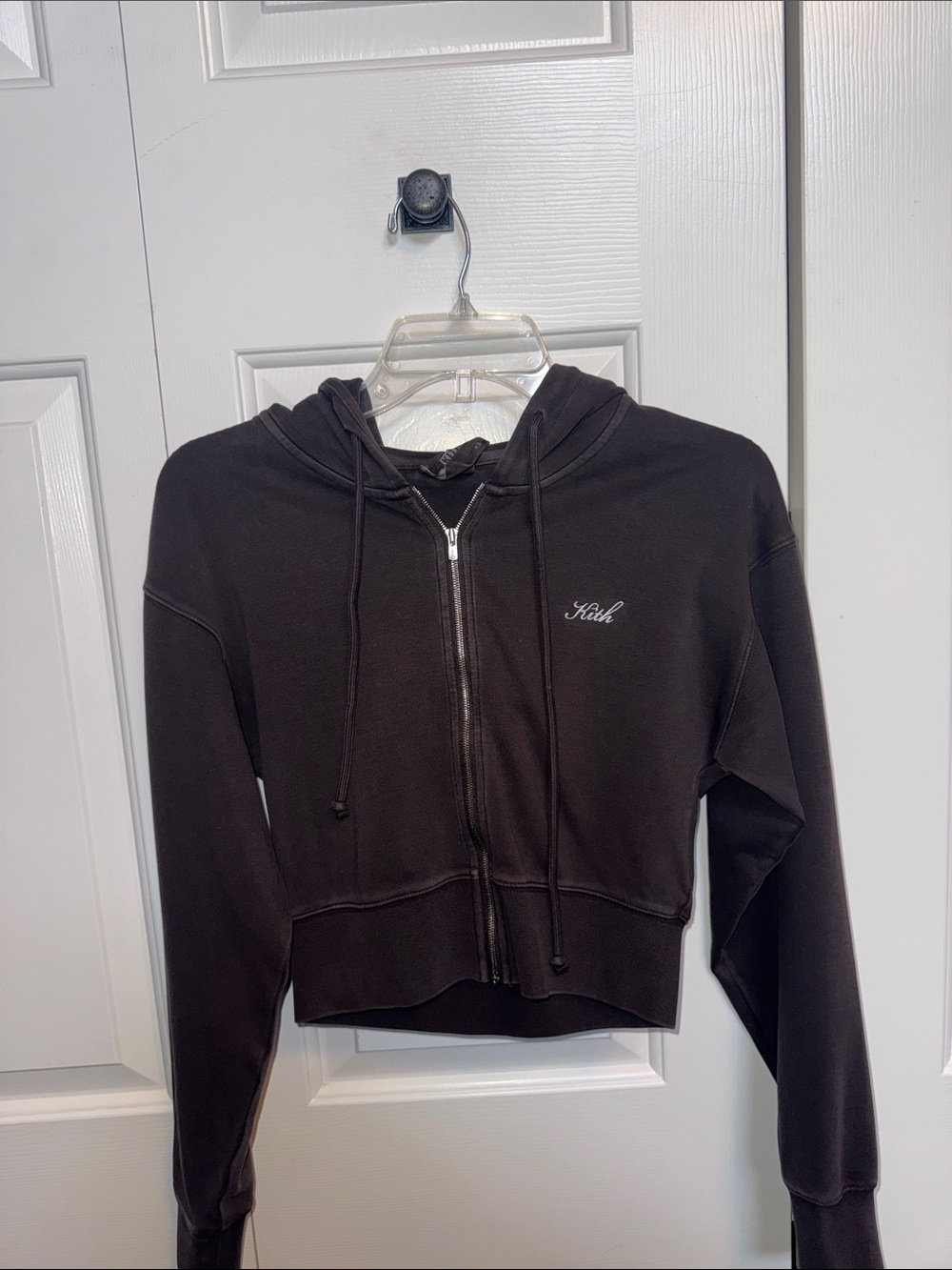 Kith Black Cropped Zip Hoodie with Embroidered Logo